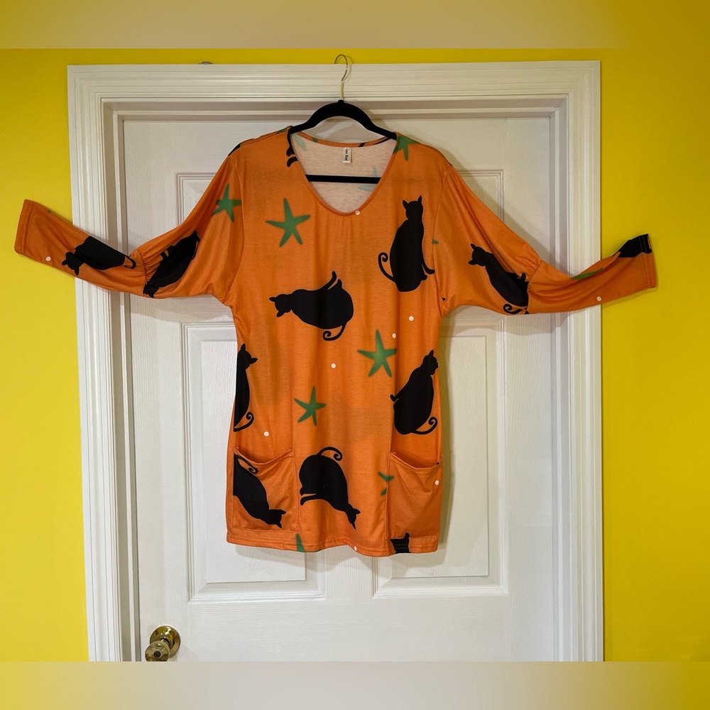 NWOT Leo Rosi Orange & Black Halloween Tunic Dress Size Small - Picture 2 of 11
